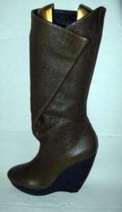 BALENCIAGA Brown Pebbled Leather Boots w/Black Wedge Platforms Sz 38.5 