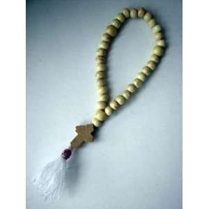   ROSARY With Cross & Tassel 33 Beads White Wood (Length 10Inch 24cm