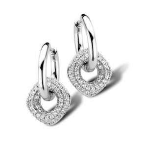 Micro Pave Setting Cubic Zirconia Sterling Silver 925 Dangle Earrings