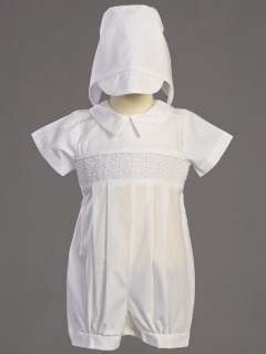   Boys sz 3 6m Christening Baptism Smocked Romper Hat outfit NWT  