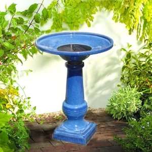   Made Blue Ceramic Bird Bath and Solar Fountain Patio, Lawn & Garden