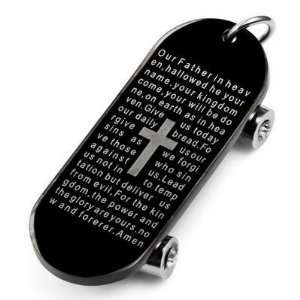 Mens Stainless Steel Black Bible Cross Skateboard Pendant 