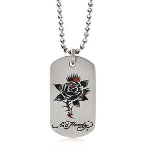  Ed Hardy thorny rose dog tag painted necklace Jewelry