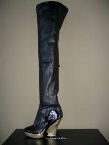   MOSCOW BLACK RUNWAY LEATHER THIGH HIGH BOOTS 39.5 9 NEW NIB  