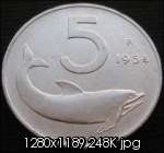 Italy 1954   5 Lire KM#92 Dolphin Coin  