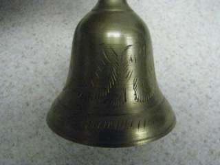 Vintage Brass Bell with Handle Engraved or Etched  