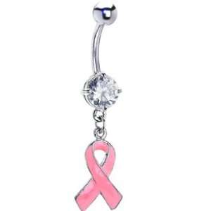  Clear Cubic Zirconia Awareness Ribbon Belly Ring: Jewelry