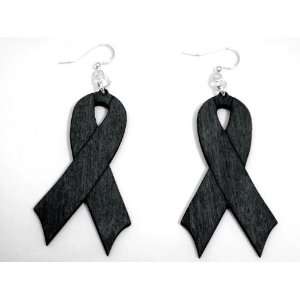  Black Satin Ribbon Symbol Wooden Earrings: GTJ: Jewelry