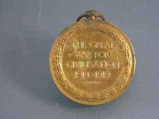 GOLD COLOURED METAL THE GREAT WAR FOR CIVILISATION 1914 1919 MEDAL 