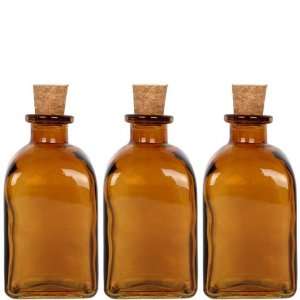  Three Dark Amber Glass Square Roma Bottles: Home & Kitchen