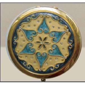    Gold Round Compact Mirror with Flower Design and Stones: Beauty