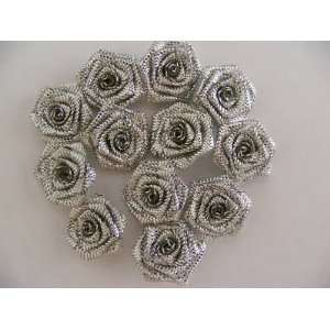   /Lot of 12 Ribbon Roses 3/4 Silver Blooming Roses 