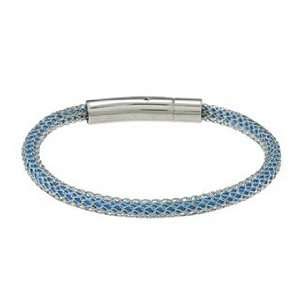  Stainless Steel Mesh Covered Sky Blue Cord Bracelet 