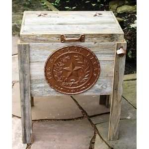  TEXAS Bronze Seal Cooler Hand Made Weathered Wood Outdoor Ice Chest 