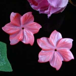 25 x 25mm Pair Pink Shell Carved Flower Loose Beads  