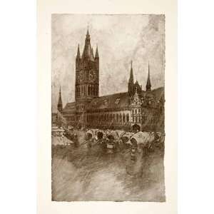  1911 Print Cloth Hall Ypres Belgium Tower Covered Wagons 