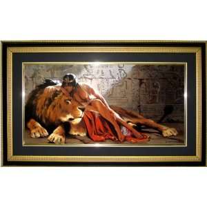  Maher Morcos Art Litho Pint Lion & Woman Framed 
