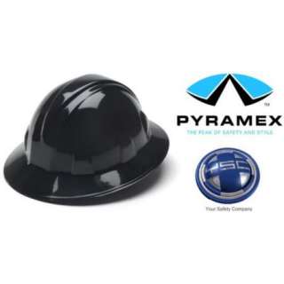Pyramex Full Brim Hard Hat 4 Point Ratchet Suspension Black  