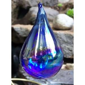  3 pcs Blue Iridescent Glass Teardrop Ornament Glass 