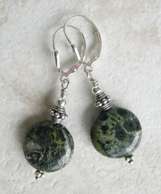 Black and Green Camouflage Jasper, Shell .925 Sterling Silver Long 