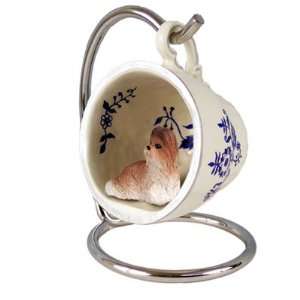  Shih Tzu Blue Tea Cup Dog Ornament   Brown & White: Home 