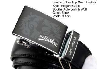 Mens Black Belts Genuine Leather Wolf Buckle 22 44  