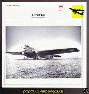 BLERIOT 127 France War Airplane ATLAS PICTURE SPEC CARD  
