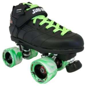  Sure Grip Rebel Black Leather Boots with Green and White 