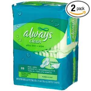 Always Clean Super Ultra Thin Pad with Flexi Wings and Wrapped Wipes 