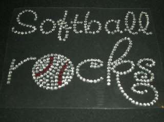 Softball Rocks Rhinestone Iron On Transfer Bling  