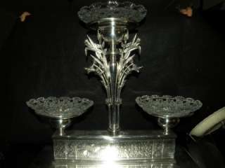 ANTIQUE SILVER PLATE AND CUT GLASS EPERGNE MERIDEN  