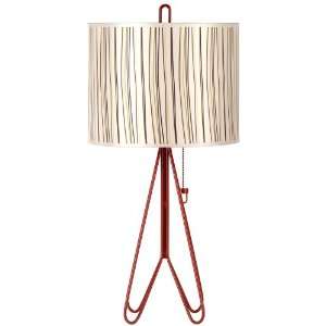 Lights Up Flight Brick Red Stripes Drum Shade Table Lamp  