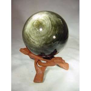   Sheen Obsidian 3.1 Sphere with Carved Wooden Stand 