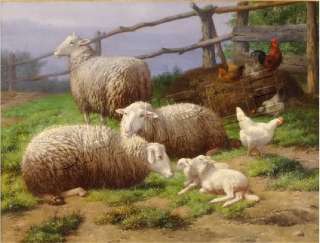 EVENING REST Vintage SHEEP Lamb FARM CANVAS ART   LARGE  