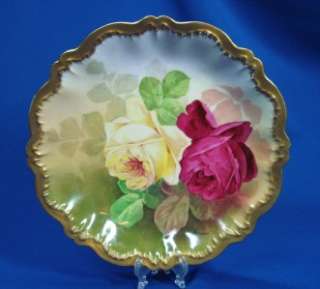   HAVILAND LIMOGES RED & YELLOW ROSES SHALLOW BOWL SGN ARMAND  