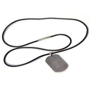   Mens Stainless Steel & Rubber Dog Tag ID Necklace (24): Jewelry