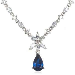 Synthetic Sapphire Pear Drop Necklace 17.5