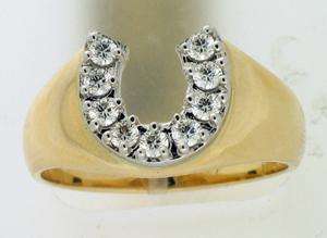 14K 2Tone Diamond Mens Horseshoe Ring .46ctw  