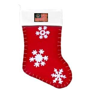   Felt Christmas Stocking Red Worn US Flag Peace Symbol 