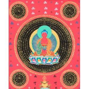 Buddha in Dhyana Mudra with Syllable Mantra   Tibetan Thangka Painting