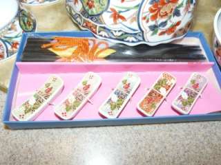 Lovely Asian Lotus Flower Dinnerware for Five includes chop stick 