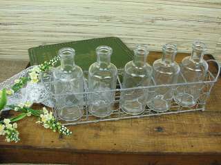 Shabby Cottage Chic Glass Bottles Vases with Wire Tray 807472416724 