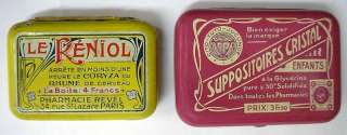 FRENCH TOLE TIN LOT OF 2 RENIOL + BABY SUPPOSITORY 1910  