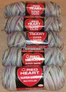 Lot 5 Red Heart Super Saver Acrylic Yarn Variegated #0318 WATERCOLOR 