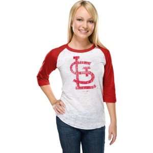  St. Louis Cardinals Womens Burnout 3/4 Sleeve White/Red 