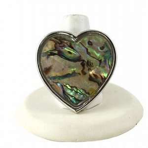  Large Abalone Heart Stretch Fashion Ring Jewelry