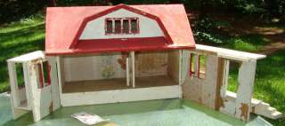HUGE & LOVELY! 1920s Hand Crafted Red Roof Wooden Doll House Dollhouse 