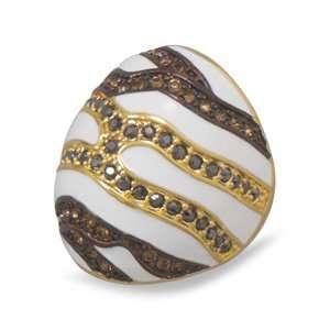   Stripes 14K Yellow Gold on Sterling Silver Black and Brown Crystal