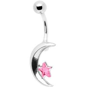  Rosy Skies Celestial Star and Crescent Moon Belly Ring 