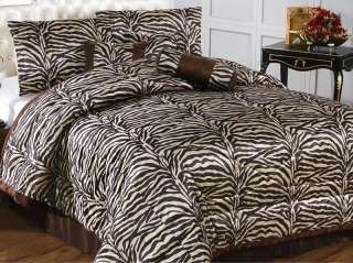 New Brown Beige Zebra Bedding Short Fur Comforter set Queen King 